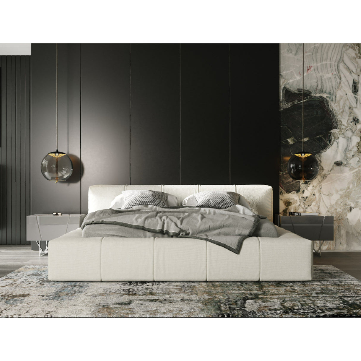 Channel-Tufted Cream Bed | Oroa.com