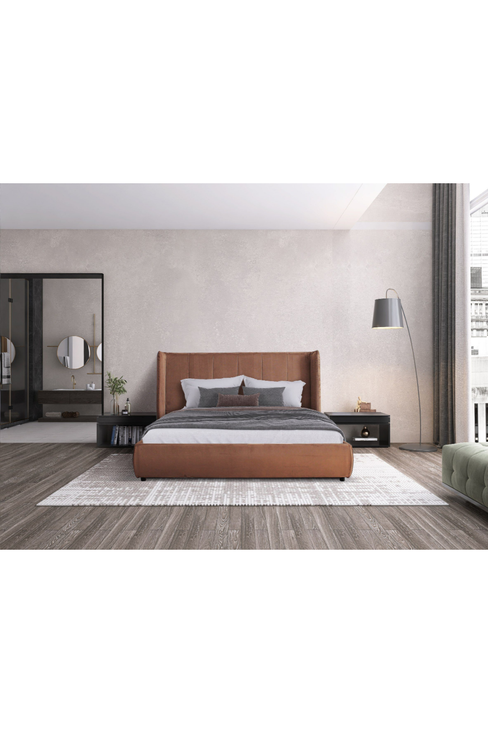 Orange Velvet Bed | OROA Modern Emilia | Oroa.com