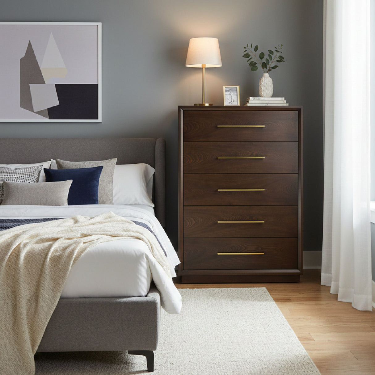 Brown Oak 5-Drawer Chest | Oroa.com