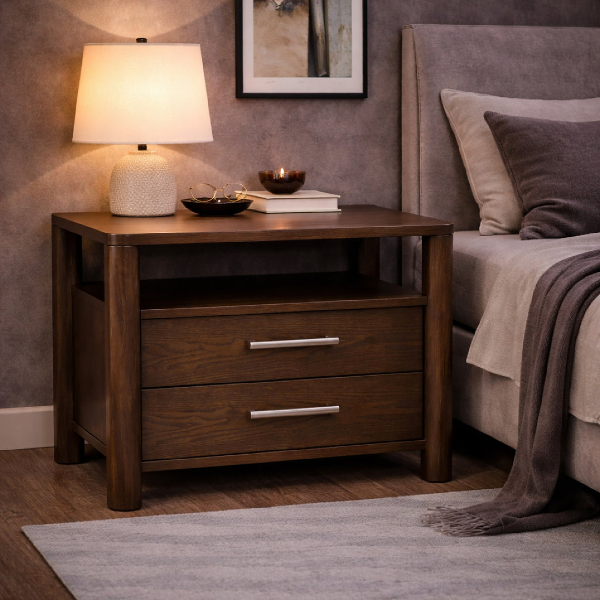 Solid Wood 2-Drawer Nightstand | Oroa.com