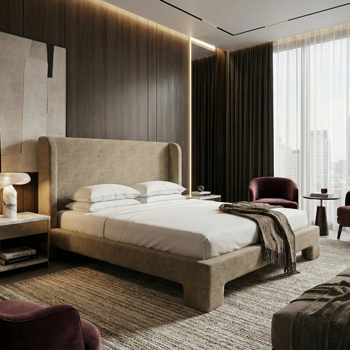 Beige Fabric Bed | Oroa.com