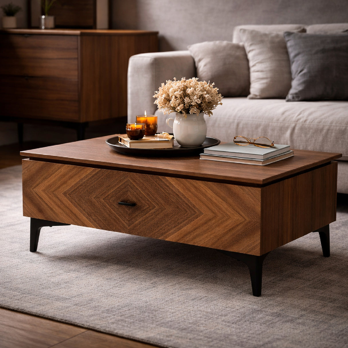 1-Drawer Walnut Veneer Nightstand | Oroa.com
