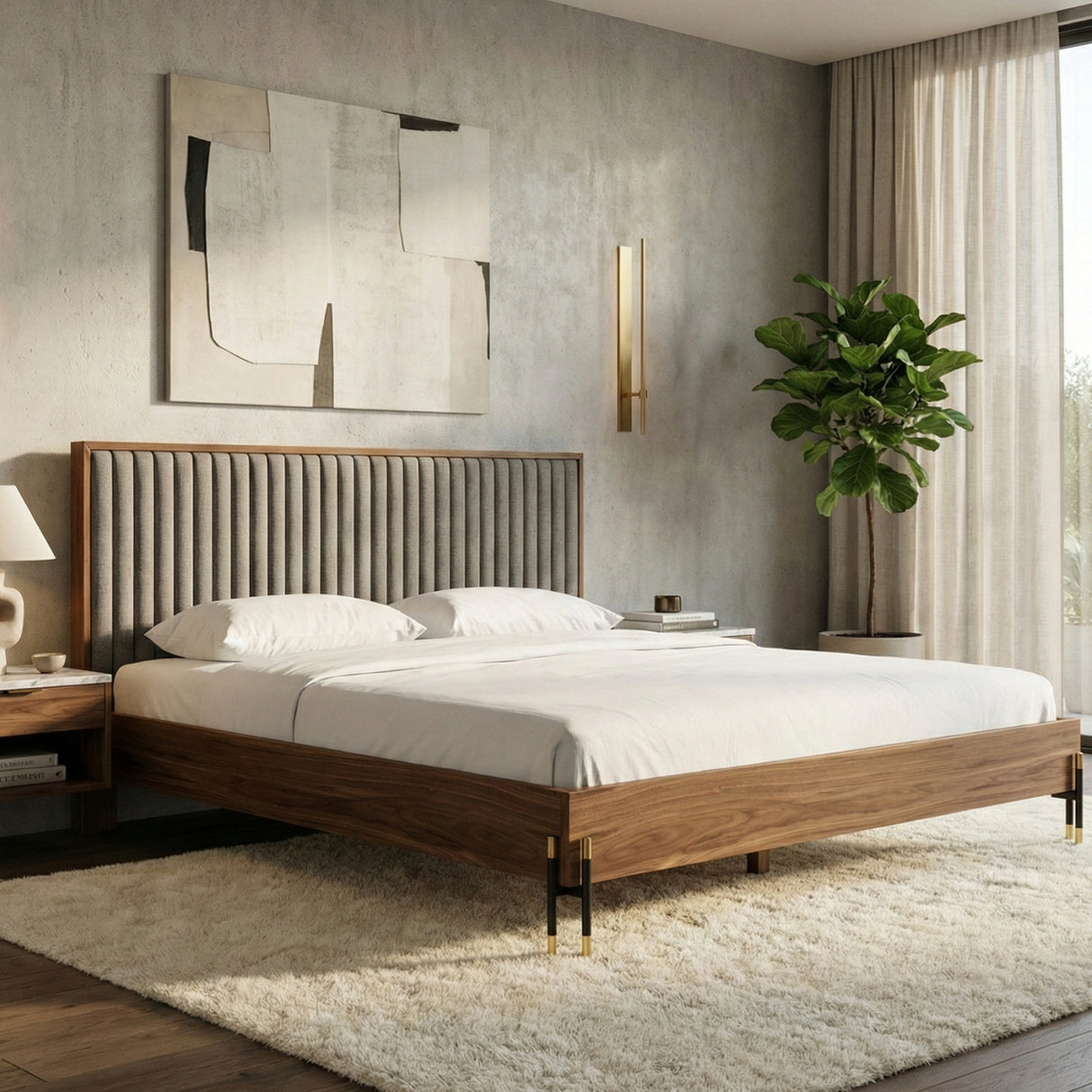 Gray Channeled Headboard Bed | Oroa.com