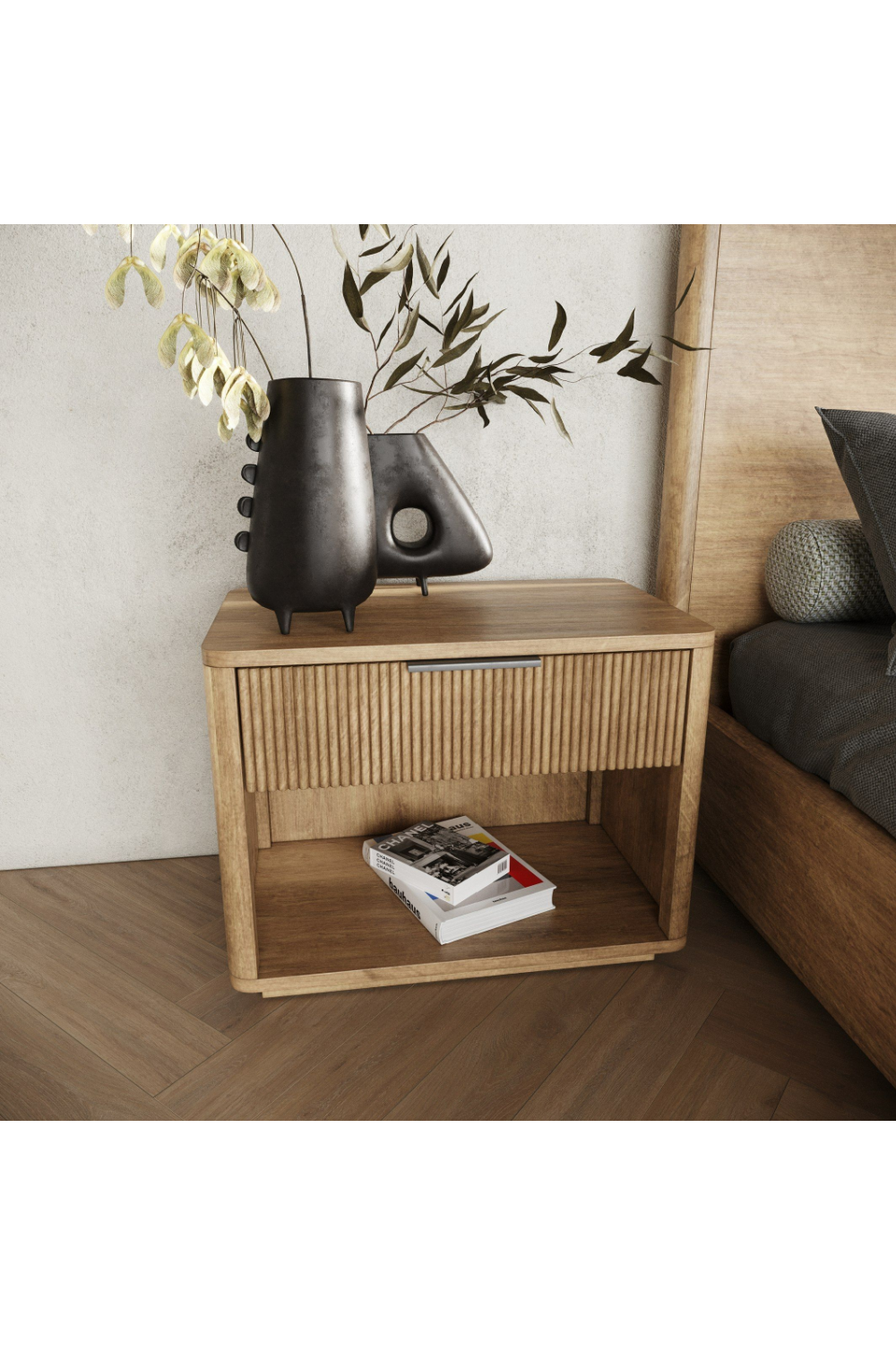 Reeded Wood 1-Drawer Nightstand | Oroa.com