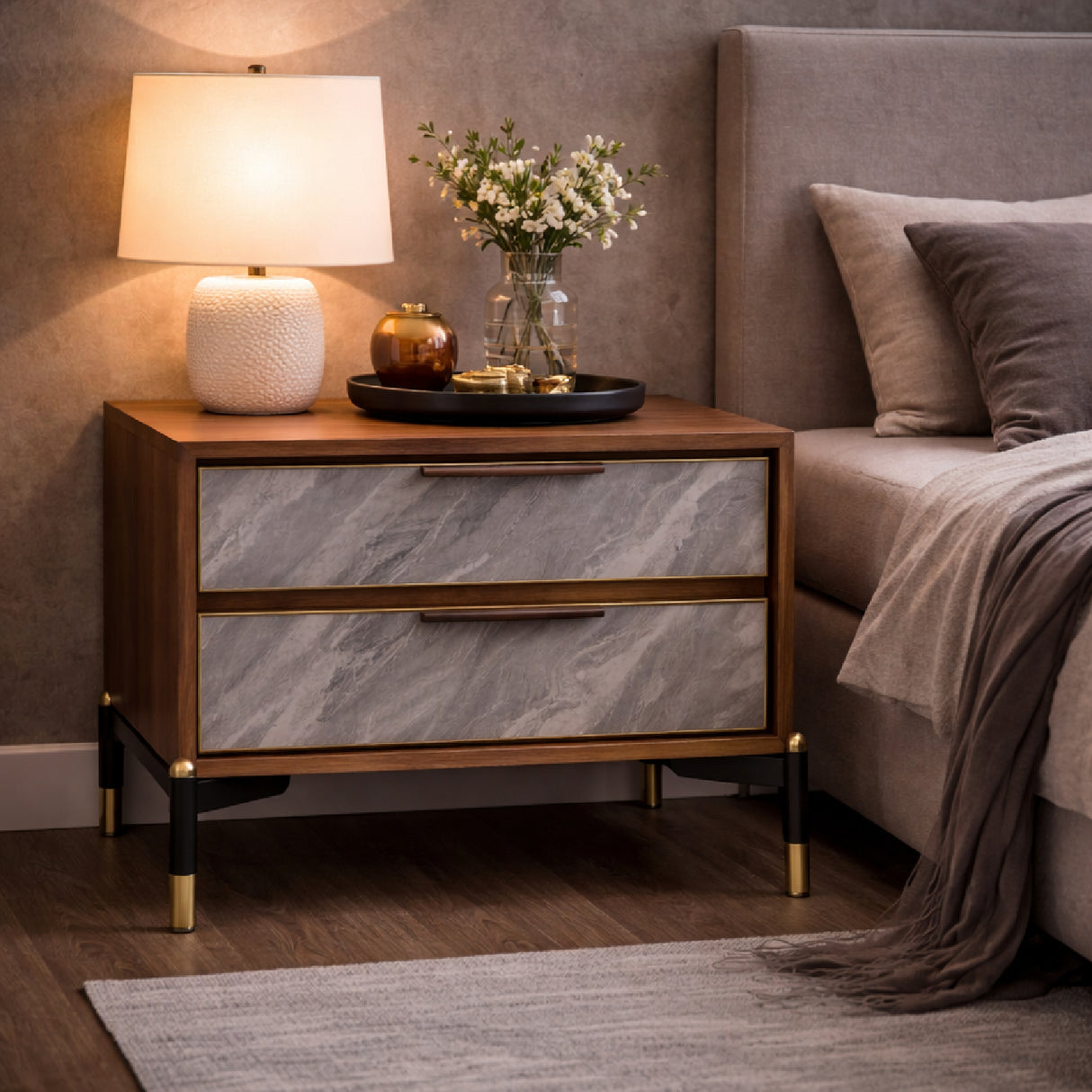 Volcanic Slate 2-Drawer Nightstand | Oroa.com