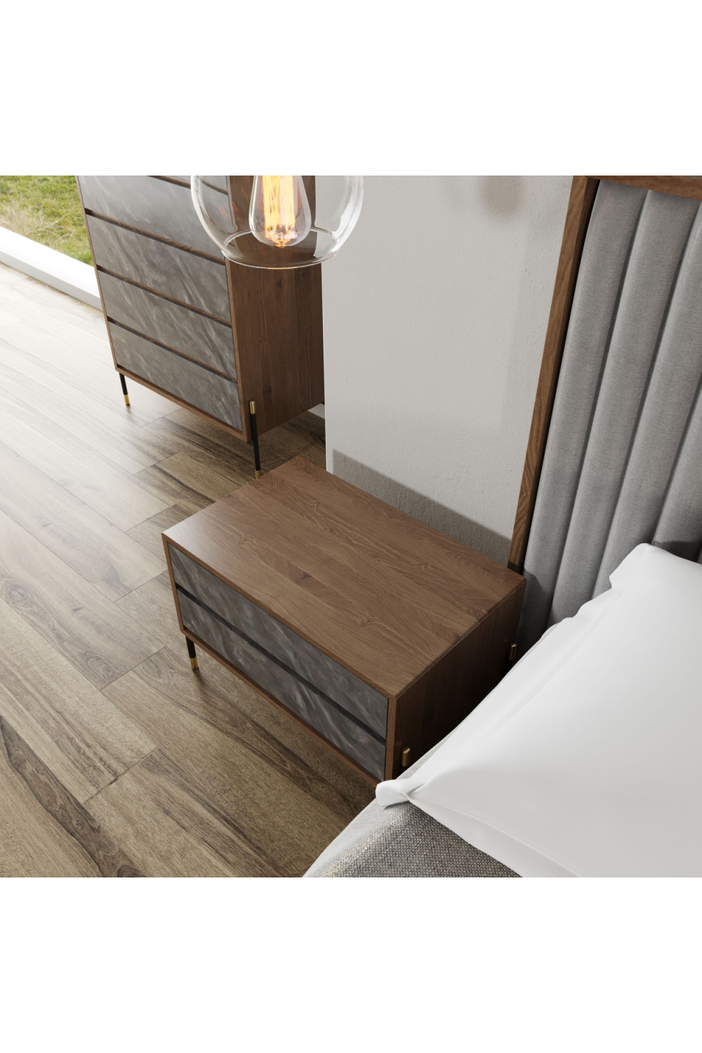 Volcanic Slate 2-Drawer Nightstand | OROA Modern Metcalf | Oroa.com