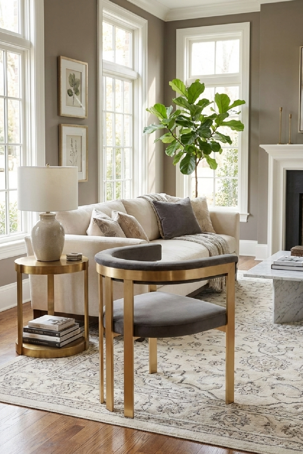 Curved Gray Velvet Accent Chair | Oroa.com