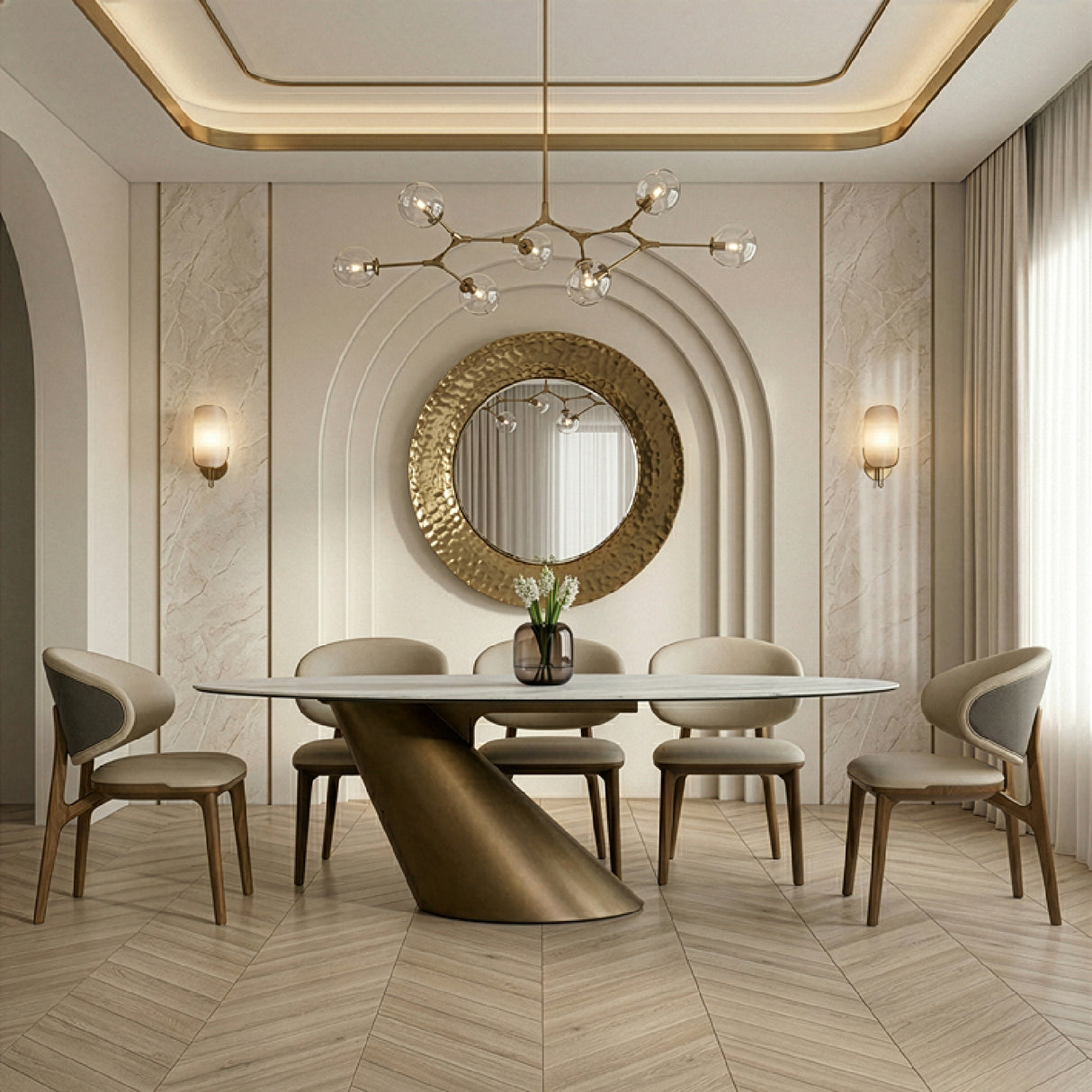 Modern European furniture - Brushed Brass Tilted Dining Table - www.oroa.com | Oroa.com