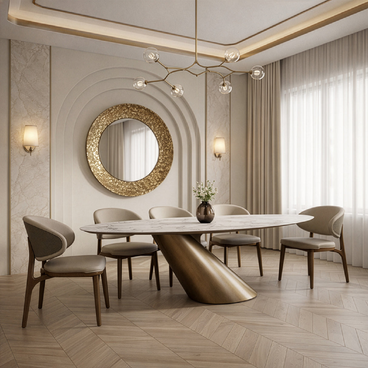 Modern European furniture - Brushed Brass Tilted Dining Table - www.oroa.com | Oroa.com