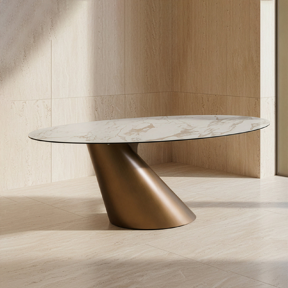 Modern European furniture - Brushed Brass Tilted Dining Table - www.oroa.com | Oroa.com