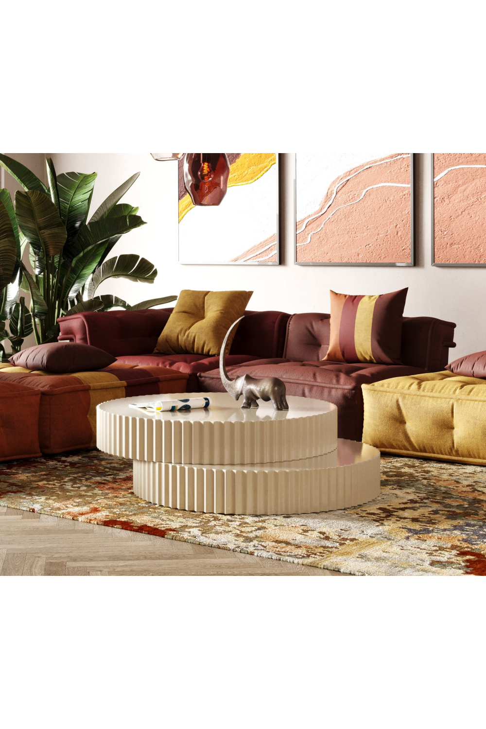 Glossy Taupe Fluted Coffee Table | Oroa.com