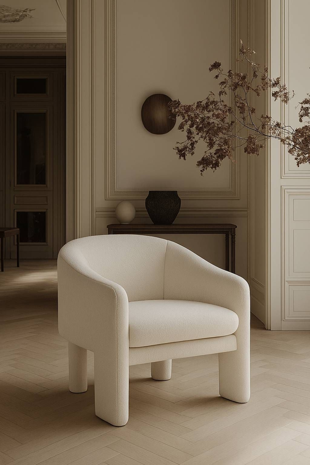 White Three-Legged Accent Chair | OROA Modern Khan | Oroa.com
