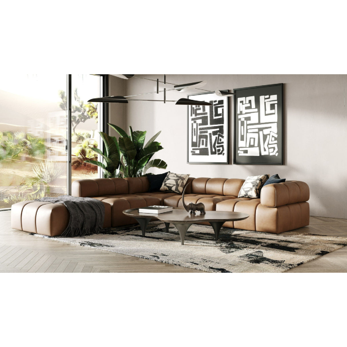 Brown Leather Armless Seat | Oroa.com
