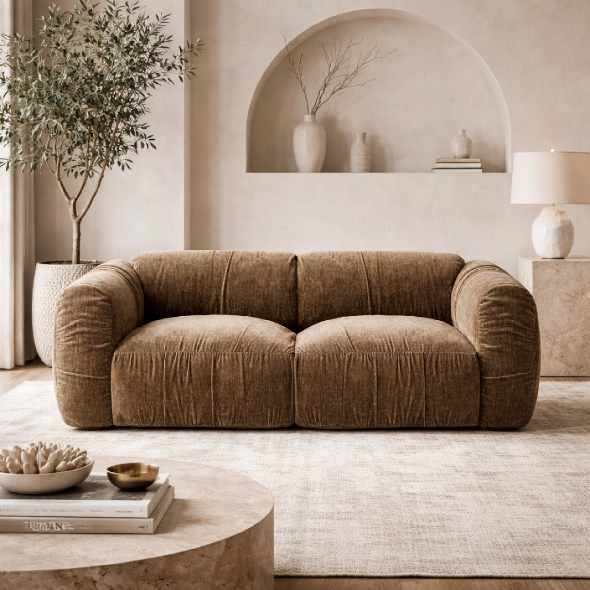 Tan Fabric Loveseat | Oroa.com