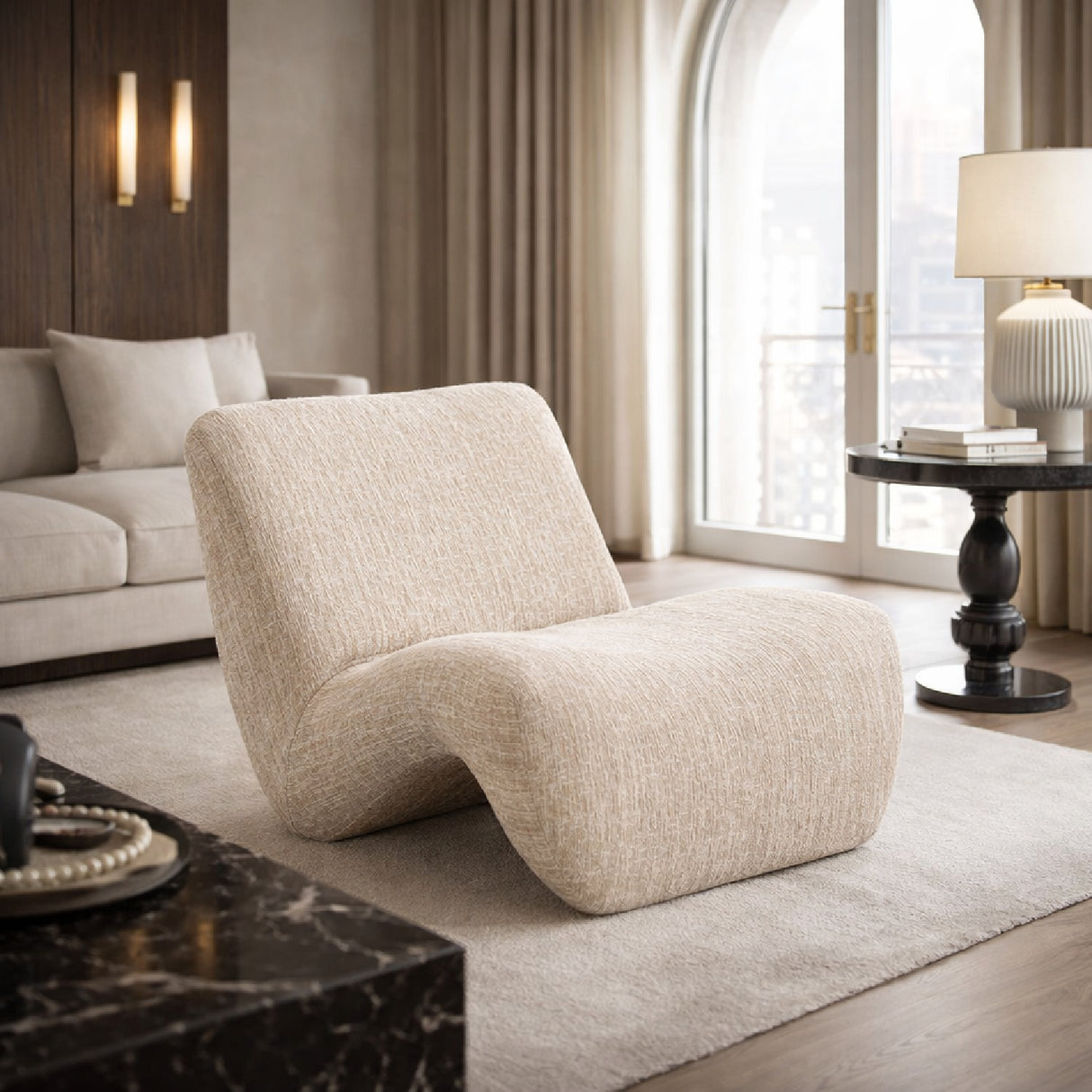 Beige Flowy Armless Accent Chair | Oroa.com