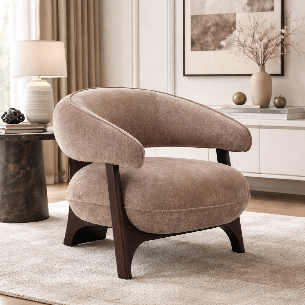 Tan Curved-Back Accent Chair | Oroa.com