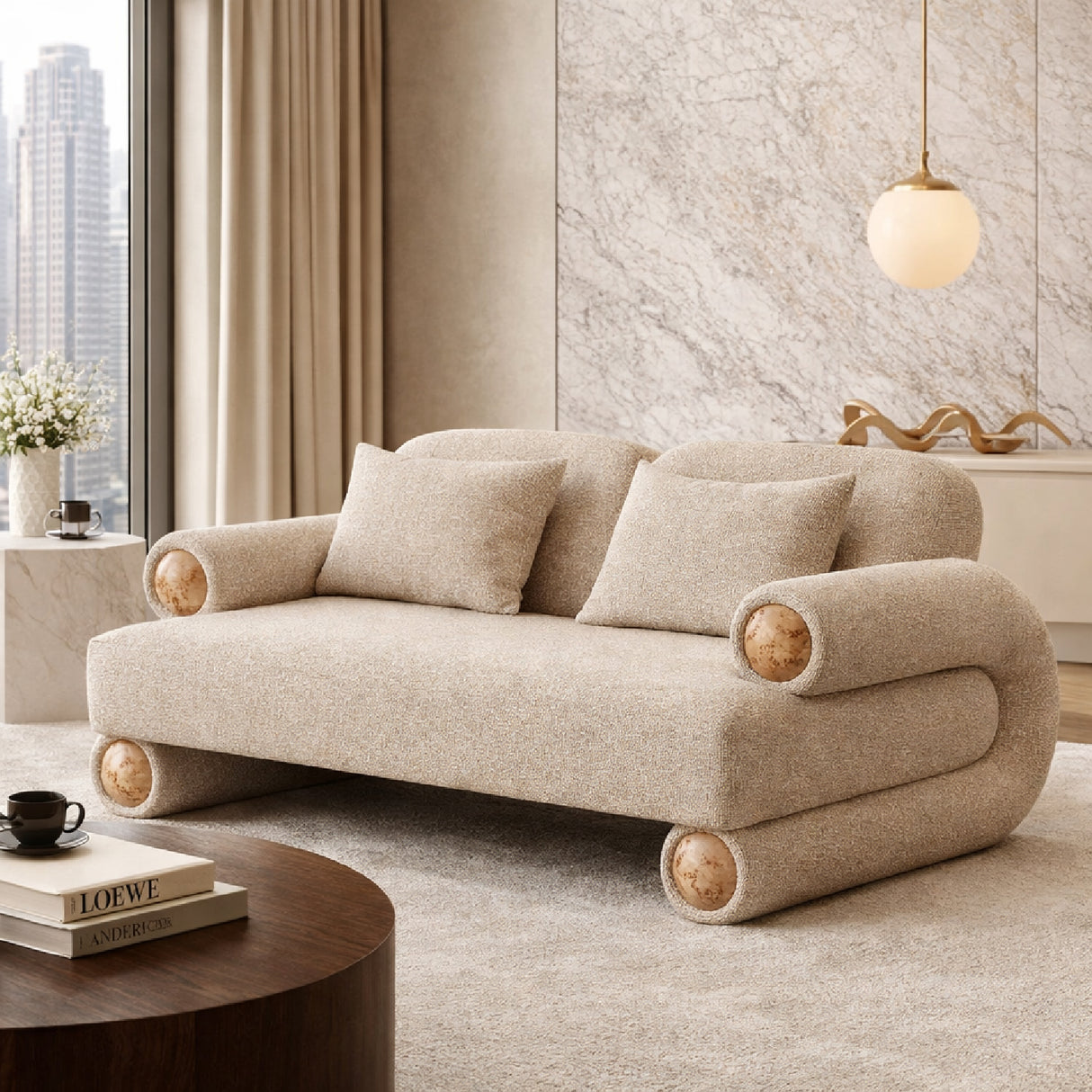 Beige Fabric Modern Loveseat | Oroa.com