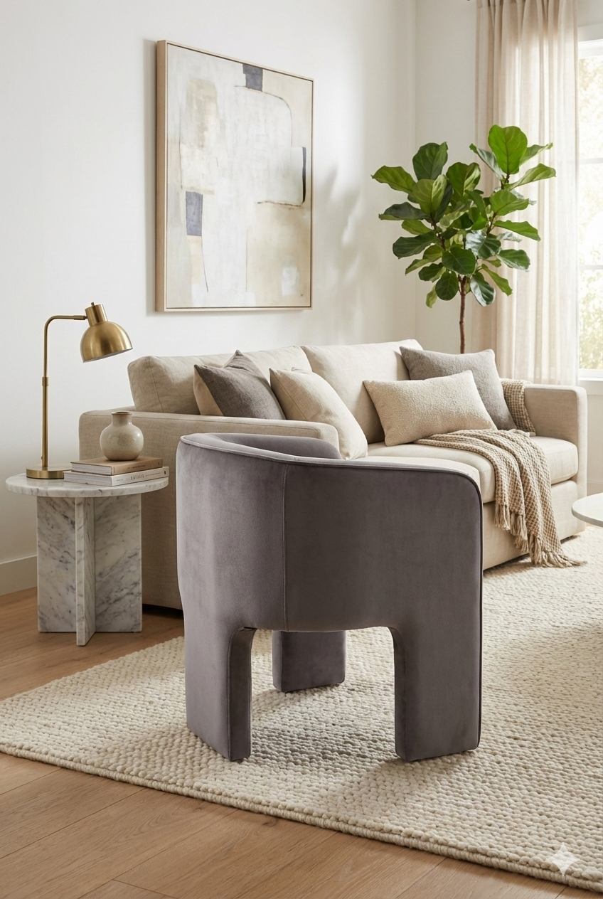 Three-Legged Velvet Accent Chair | OROA Modern Kyle