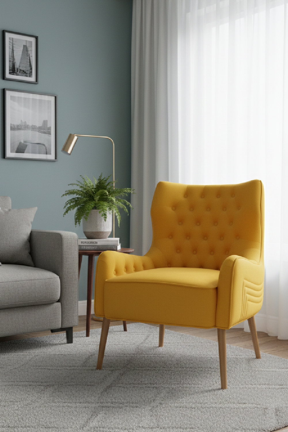 Yellow Velvet Tufted Accent Chair | OROA Modern Everly | Oroa.com