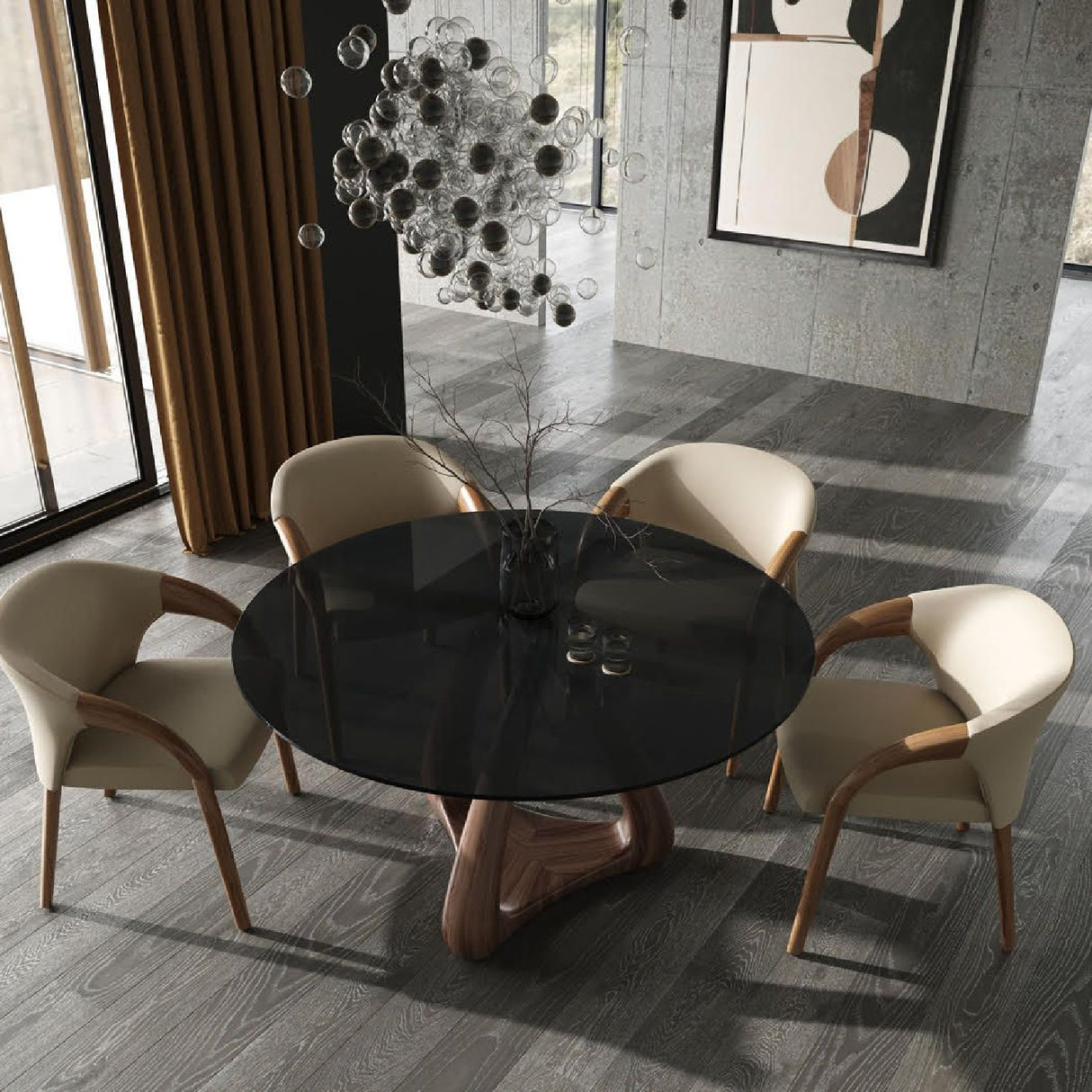 Gray Glass Round Dining Table | Oroa.com