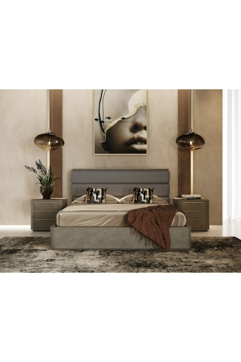 Leather and Shagreen Bed | OROA Modern Lois | Oroa.com