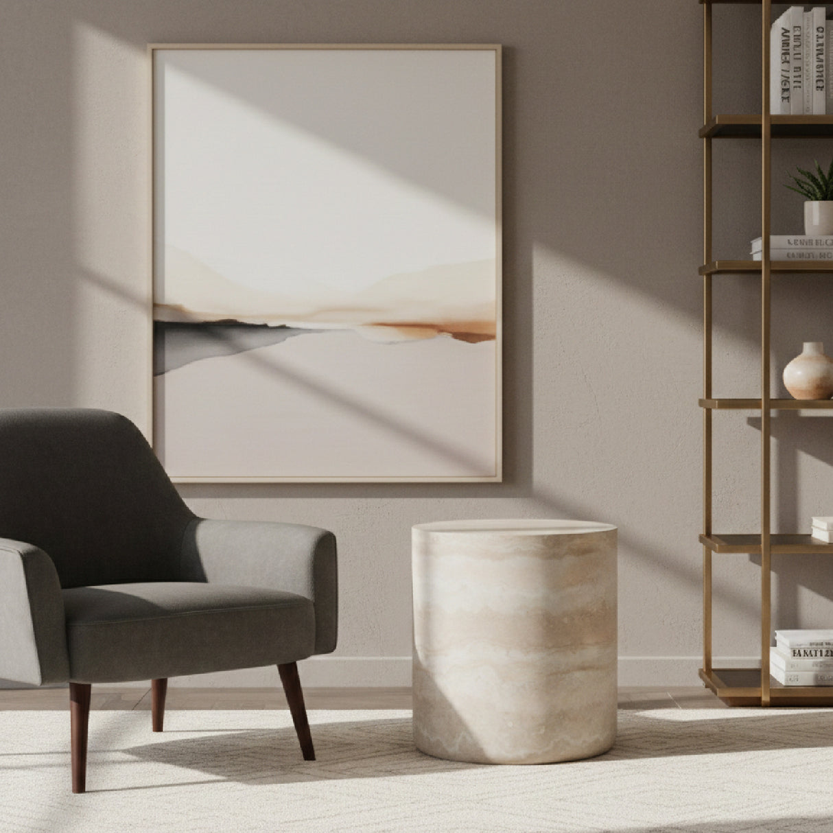 Round Travertine End Table | Oroa.com