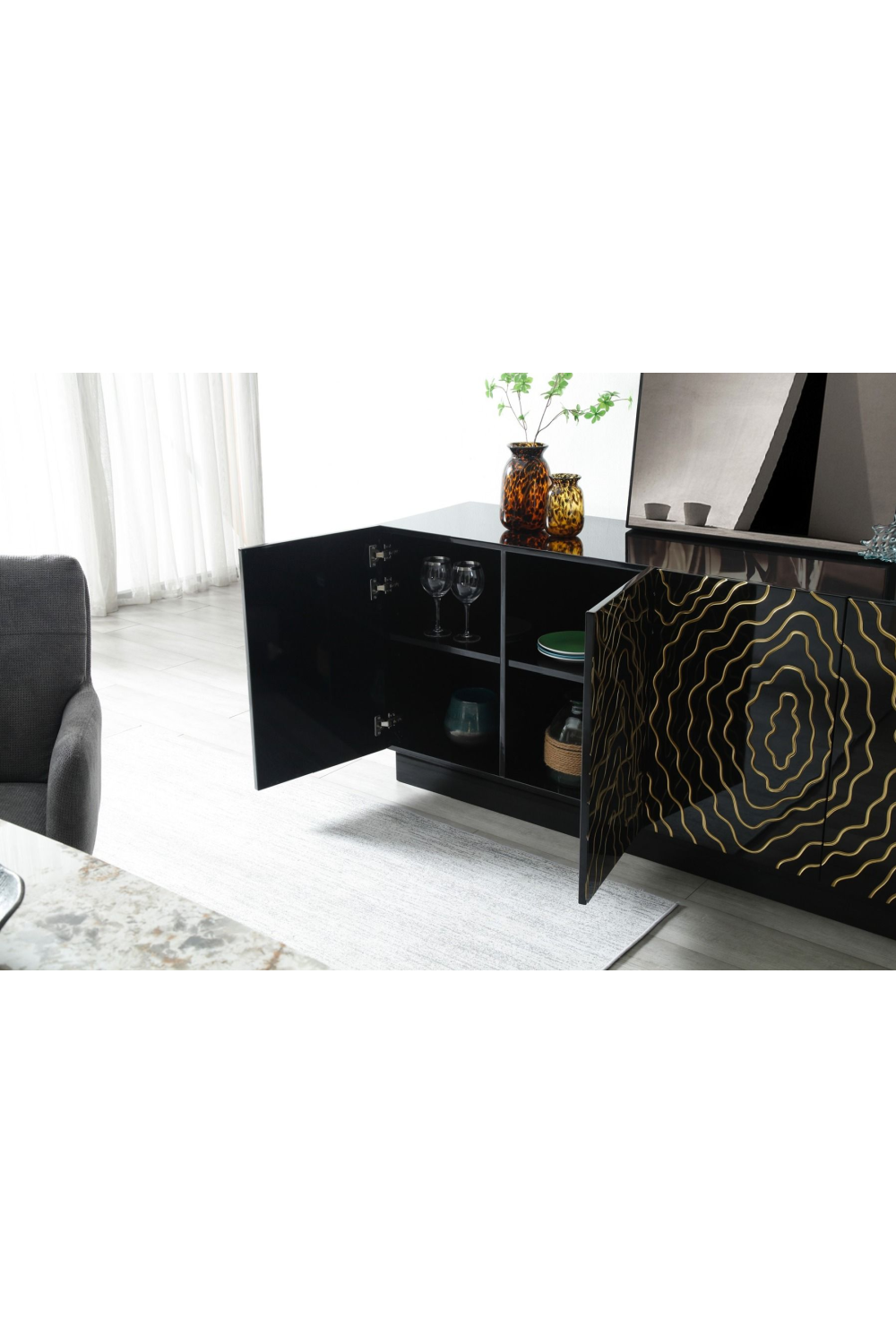 Gold Inlaid 4-Door Sideboard | Oroa.com