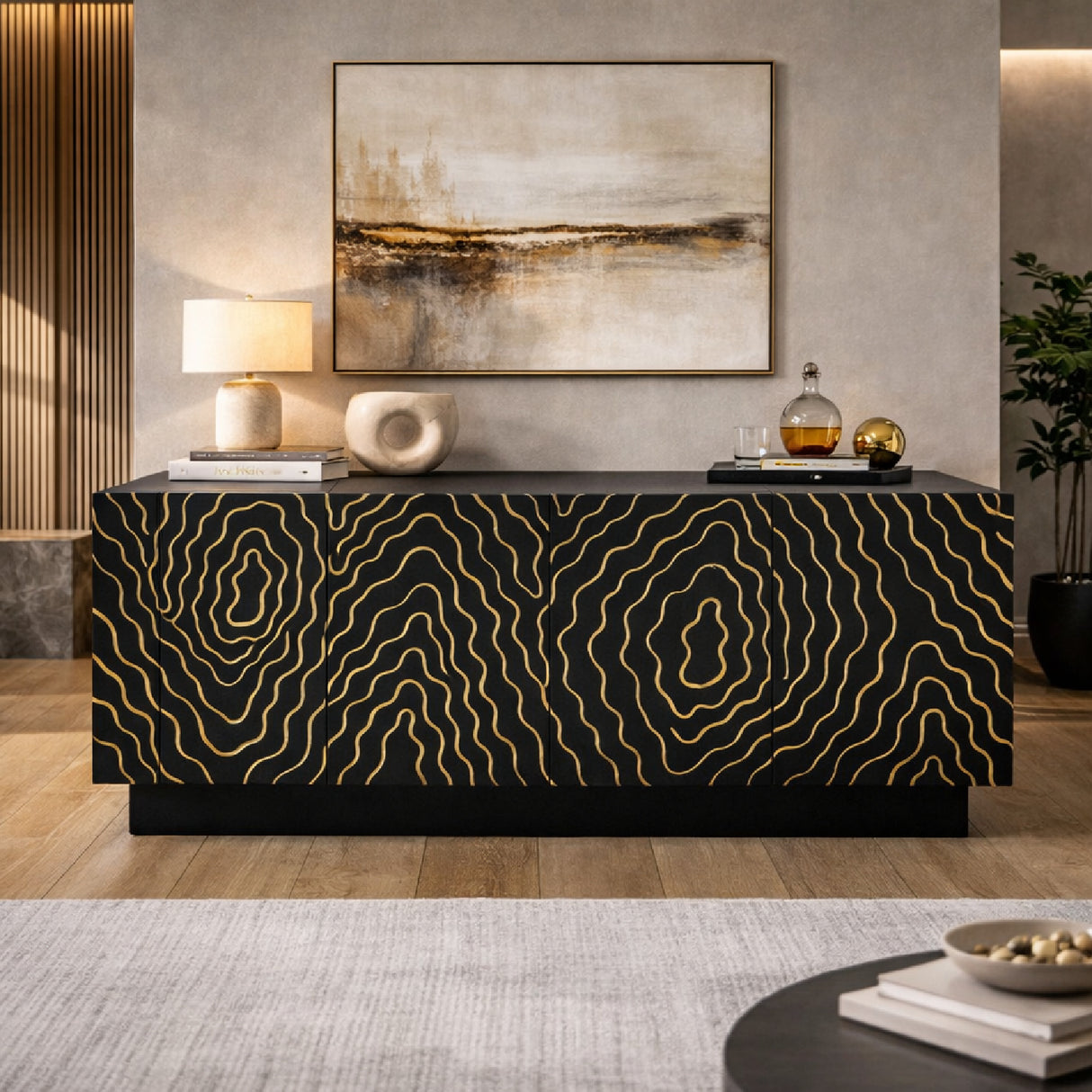 Gold Inlaid 4-Door Sideboard | Oroa.com
