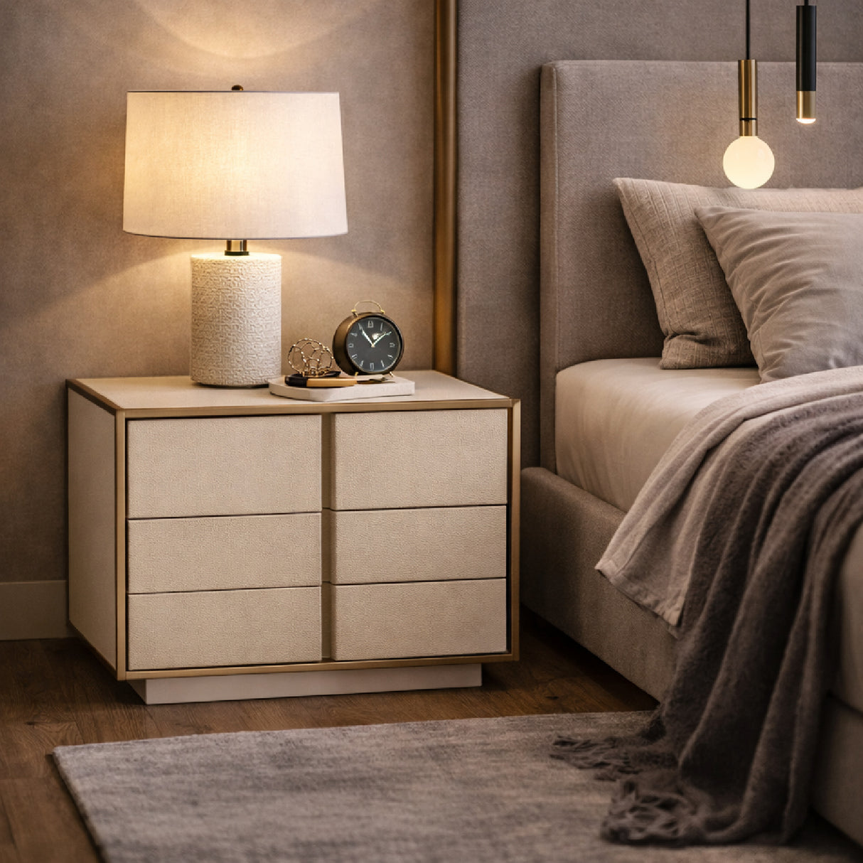 Beige Shagreen 2-Drawer Nightstand | Oroa.com