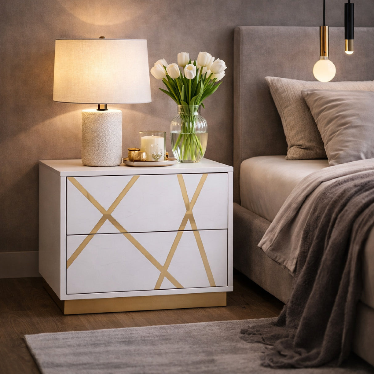 Gold Accent 2-Drawer Nightstand | Oroa.com