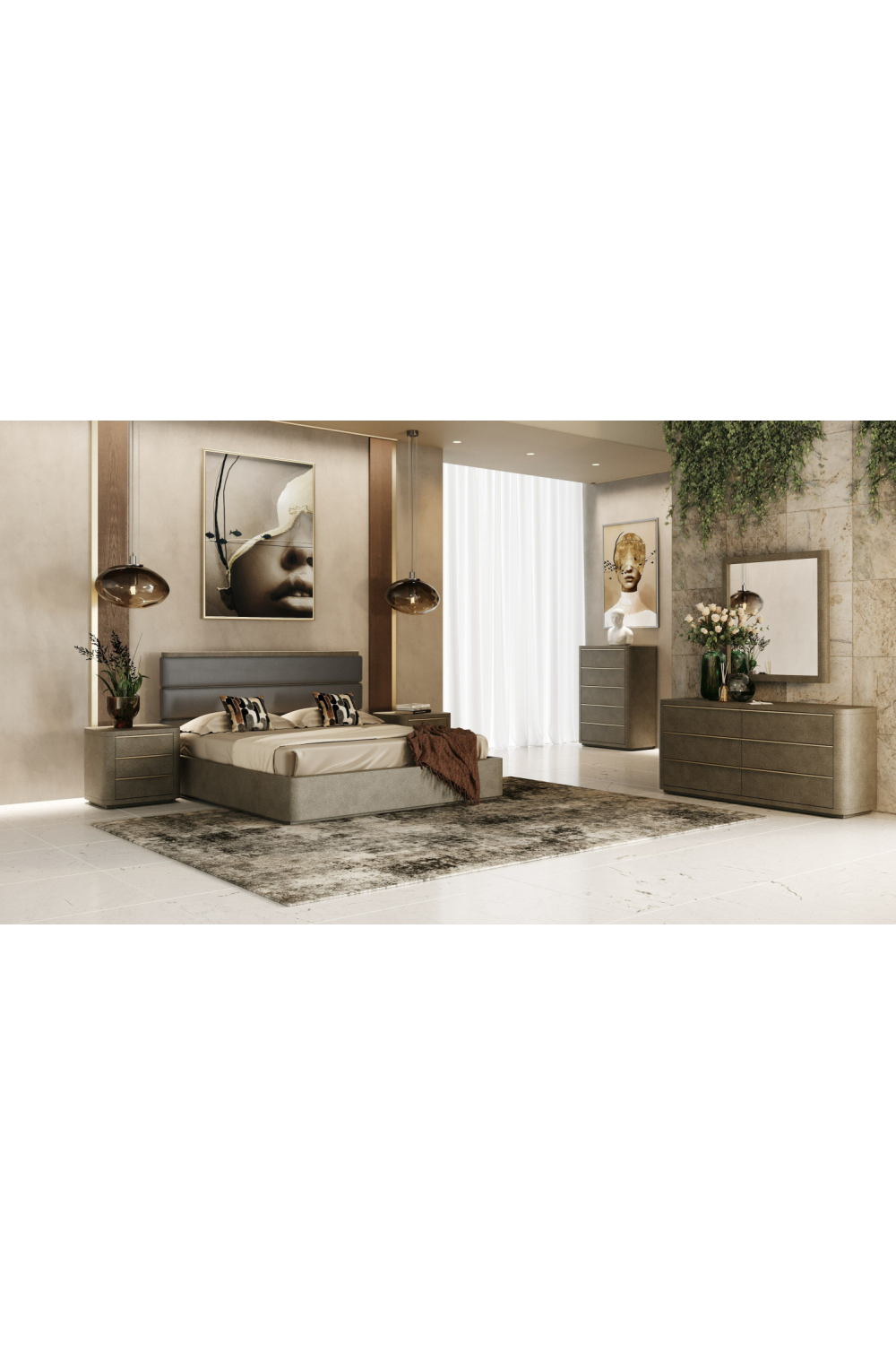 Beige Shagreen 5-Drawer Chest | OROA Modern Lois | Oroa.com
