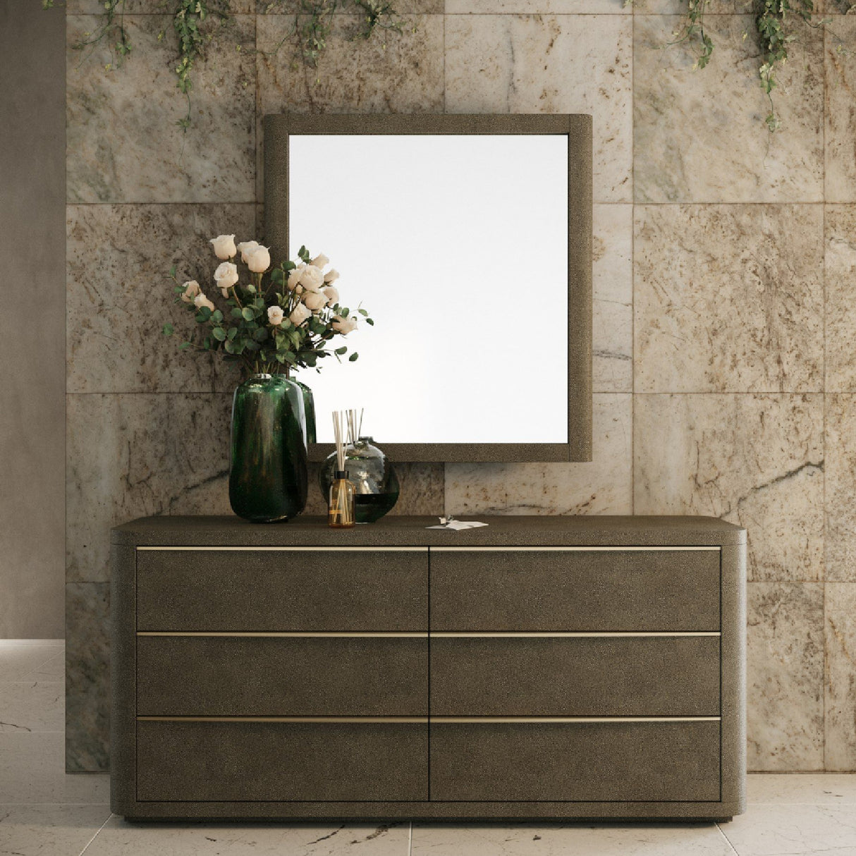 Beige Shagreen 6-Drawer Dresser | Oroa.com