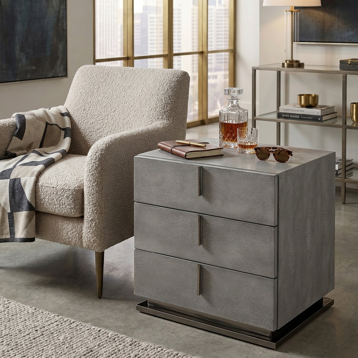 Gray Crackle 3-Drawer Nightstand | Oroa.com