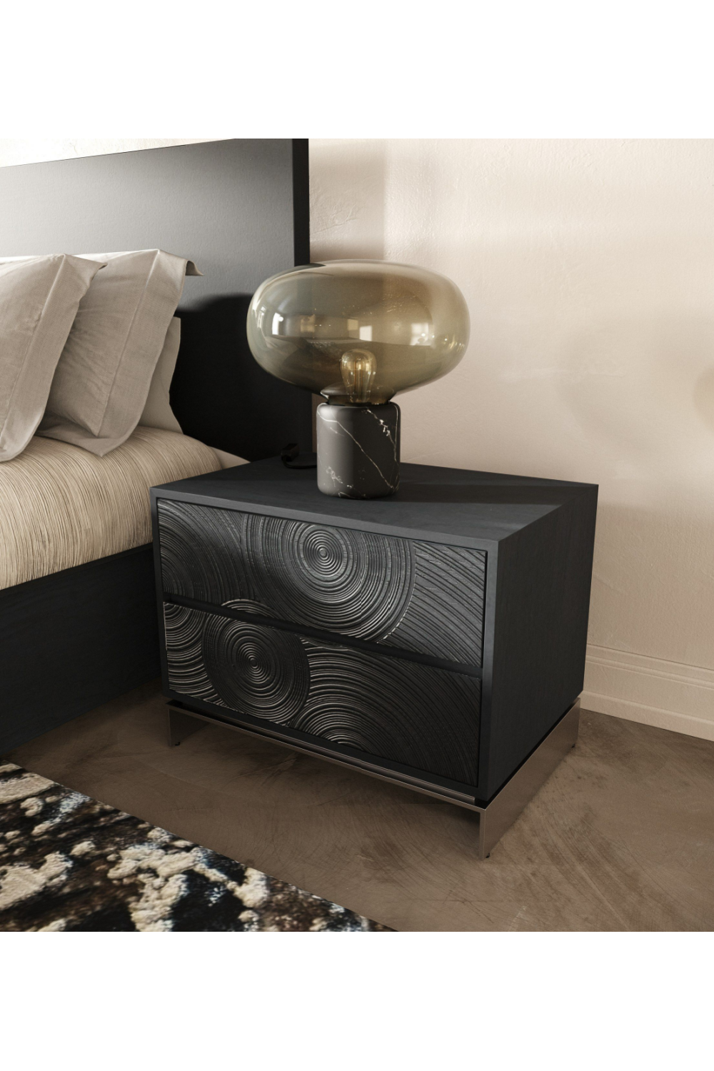 Matte Black Ash 2-Drawer Nightstand | Oroa.com