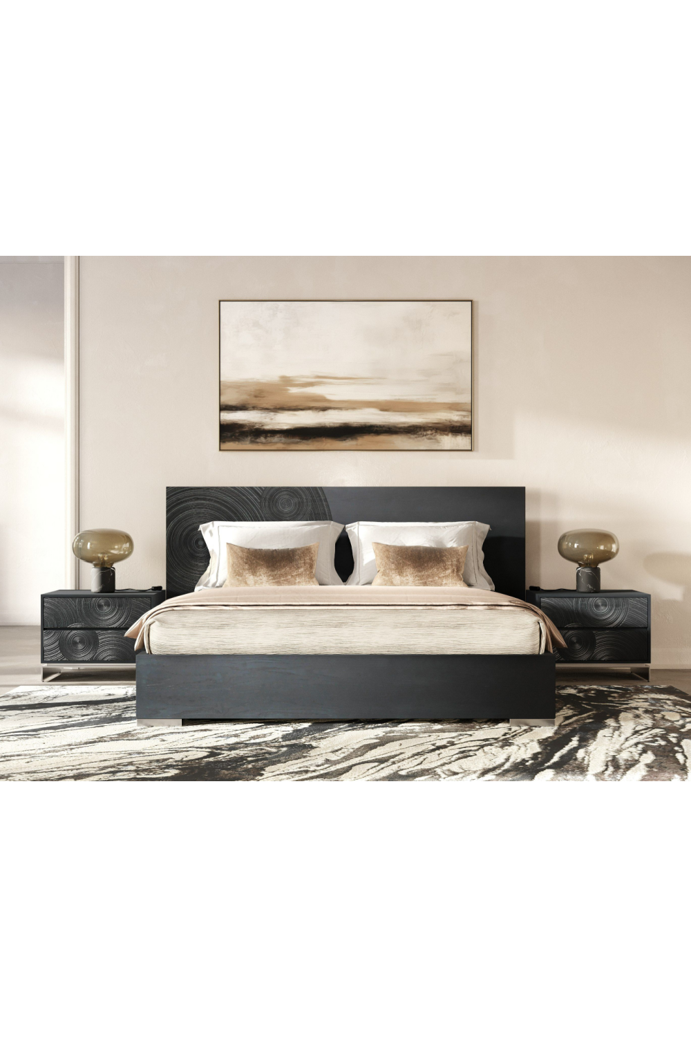 Matte Black Ash 2-Drawer Nightstand | Oroa.com