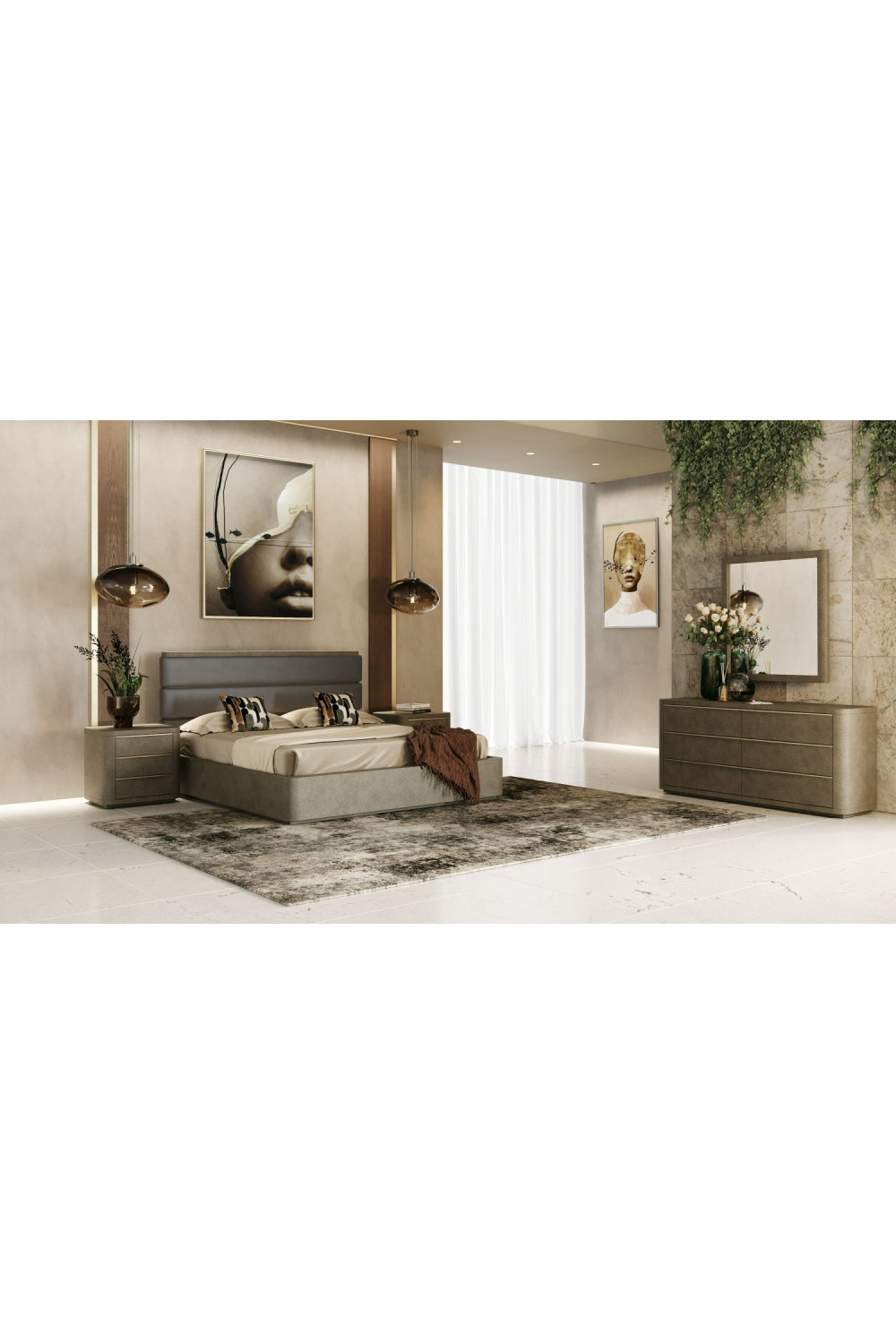 Beige Shagreen 3-Drawer Nightstand | OROA Modern Lois | Oroa.com