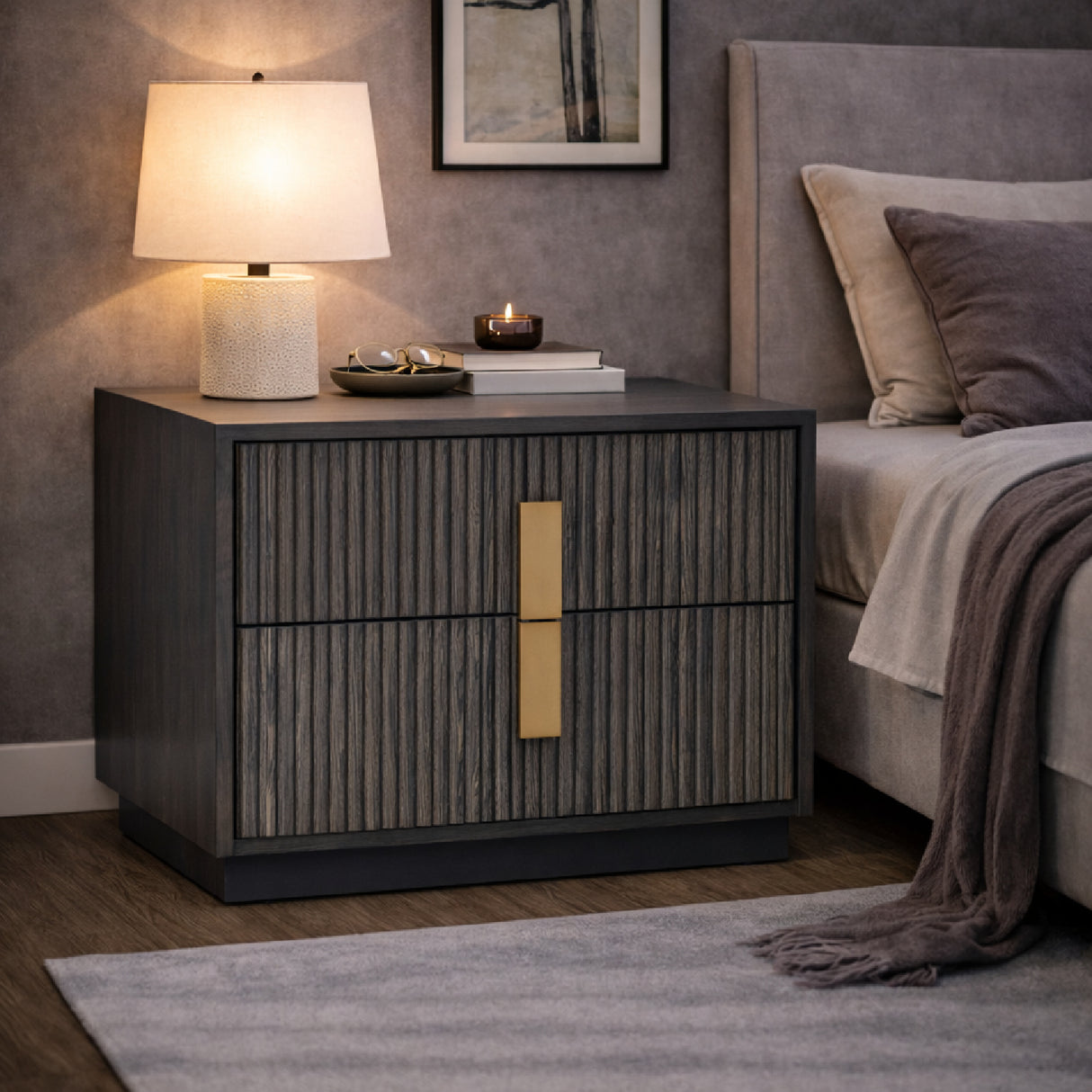 Distressed Black 2-Drawer Nightstand | Oroa.com