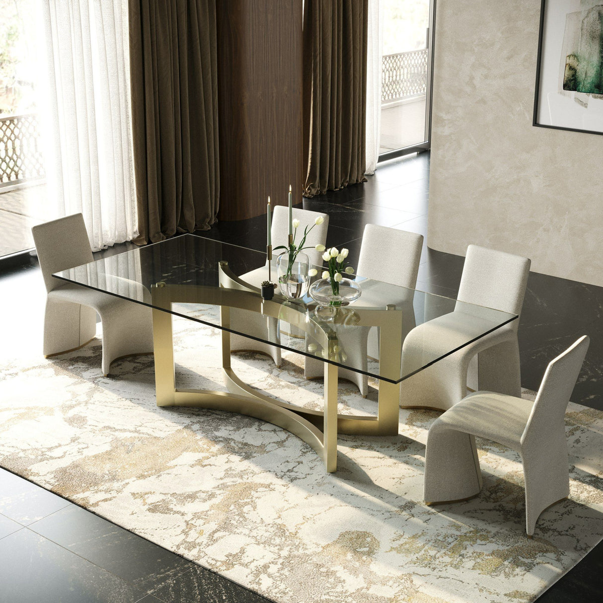 Brushed Brass Base Dining Table | Oroa.com