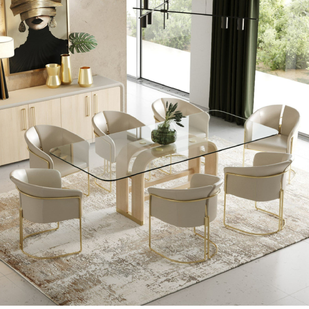 Oak Base Glass Dining Table | Oroa.com