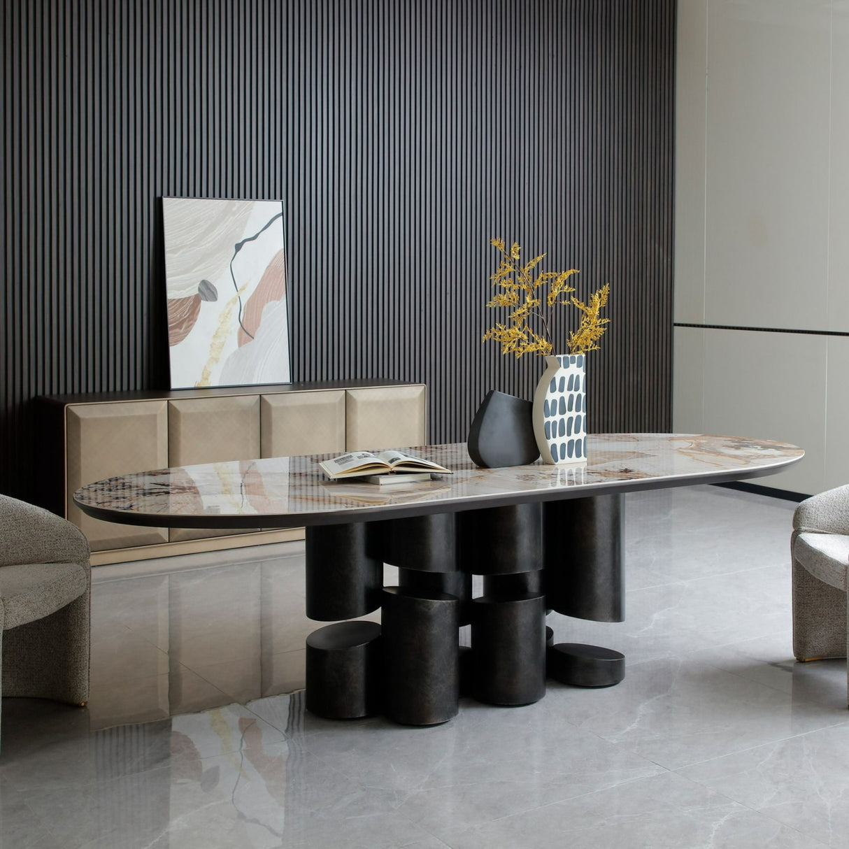 Modern European furniture - Gray Brass Oval Dining Table - www.oroa.com | Oroa.com