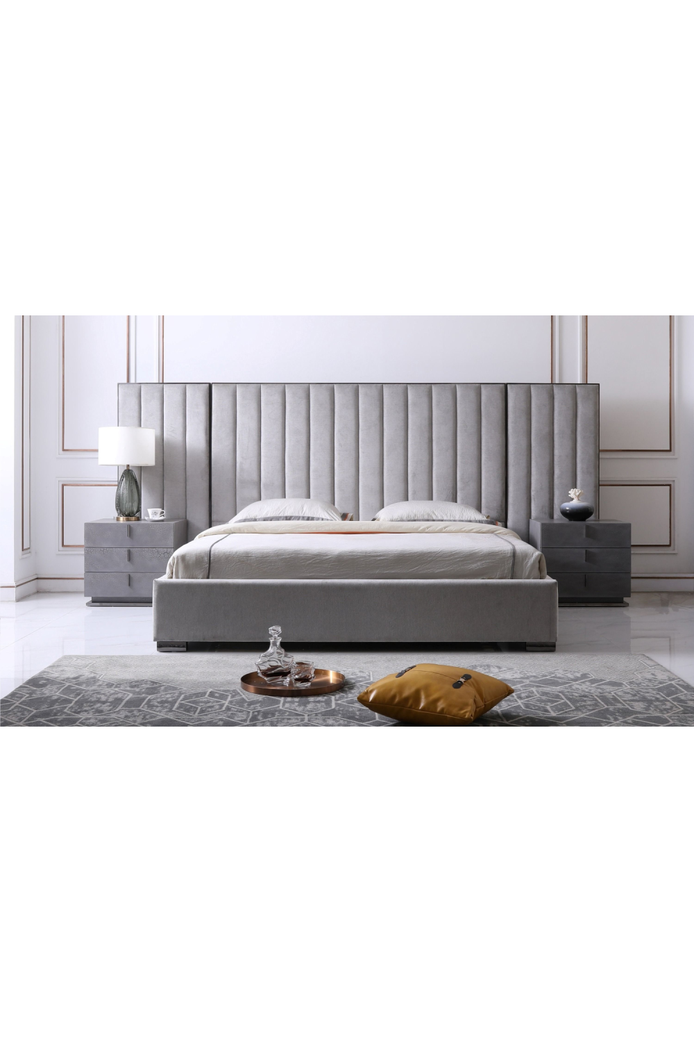 Gray Panel Headboard Queen Bed | Oroa.com