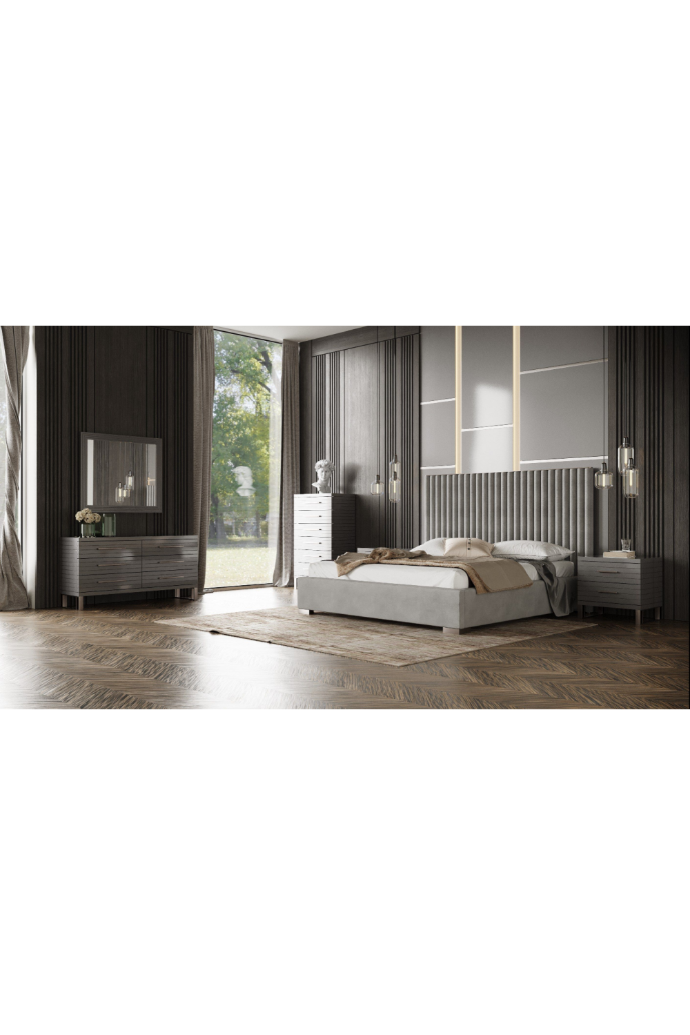 Gray Velvet King Platform Bed | OROA Modern Splendor | Oroa.com