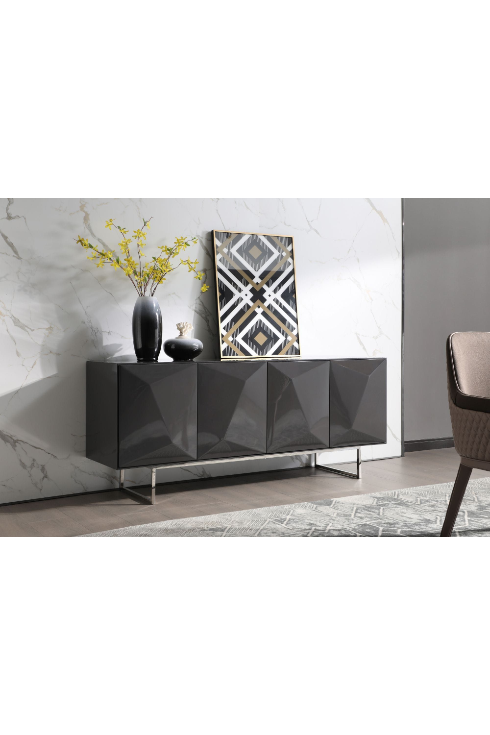 Gray Faceted 4-Door Sideboard | OROA Modern Vanguard | Oroa.com