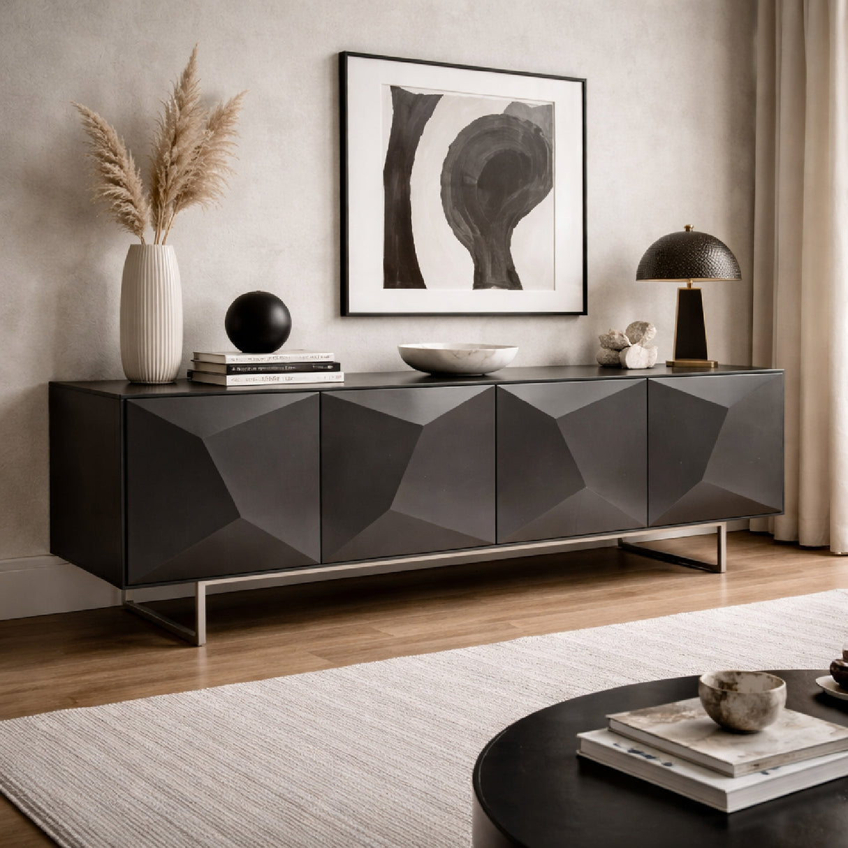 Gray Faceted 4-Door Sideboard | Oroa.com