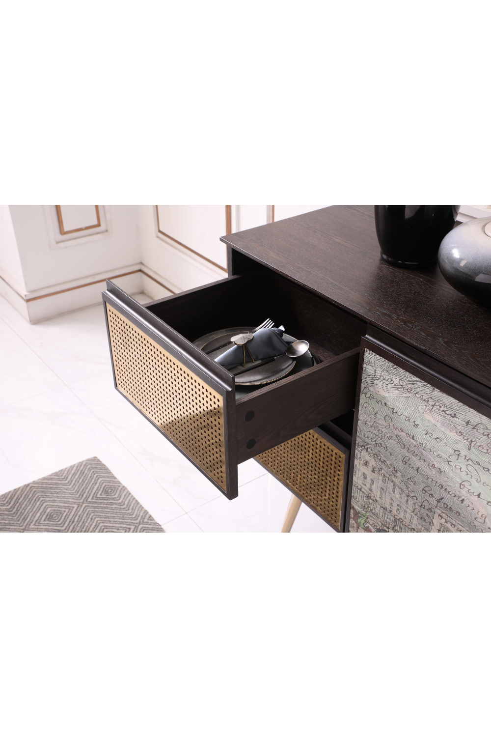 Smoked Ash 3-Door Sideboard | Oroa.com