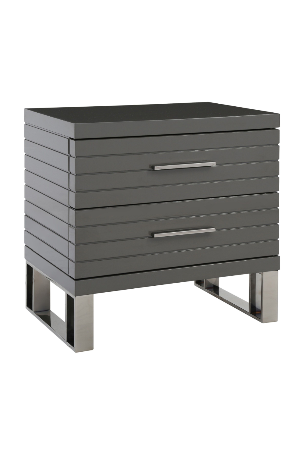 Gray Slatted 2-Drawer Nightstand | Oroa.com