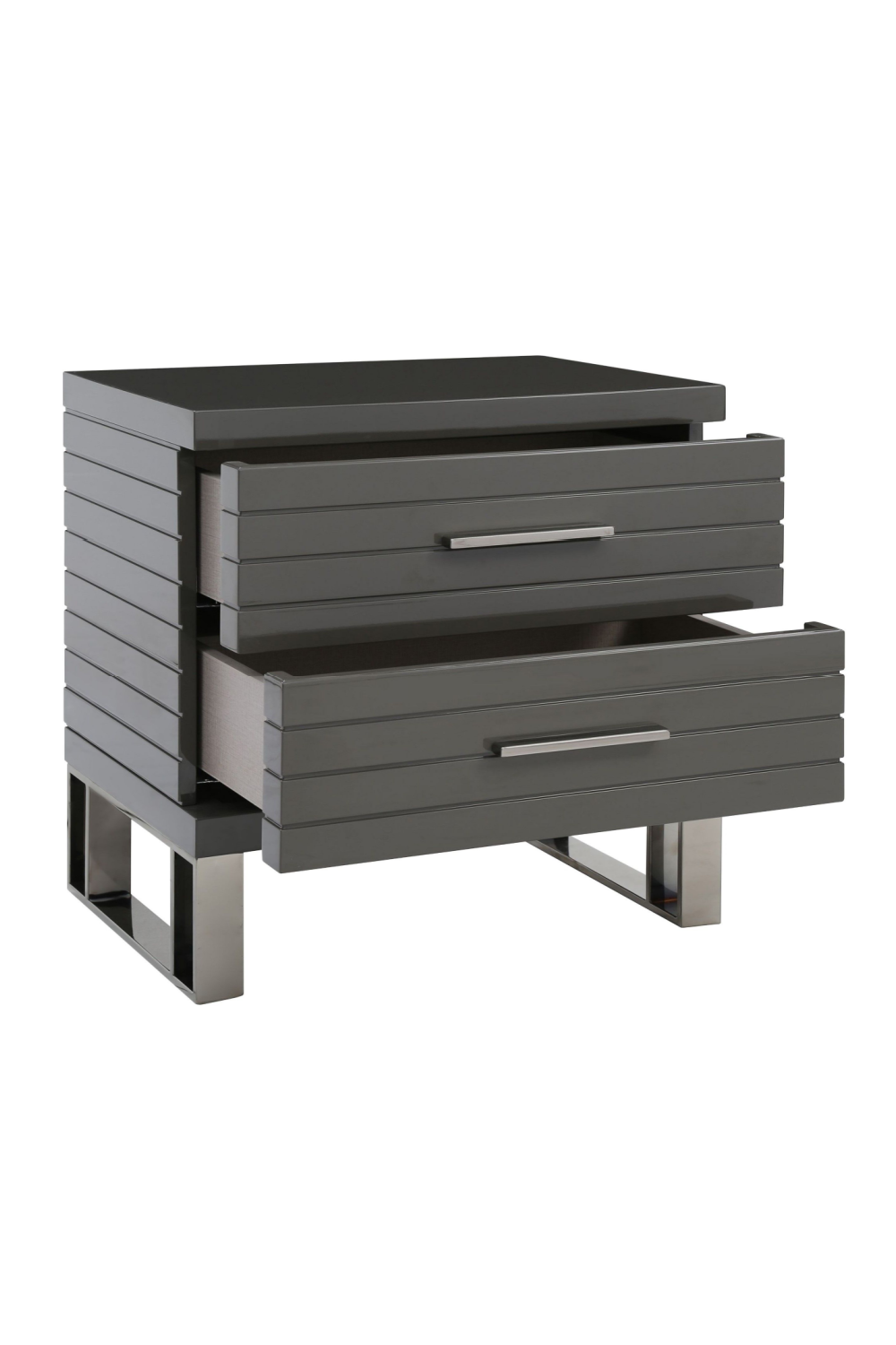 Gray Slatted 2-Drawer Nightstand | OROA Modern Splendor | Oroa.com