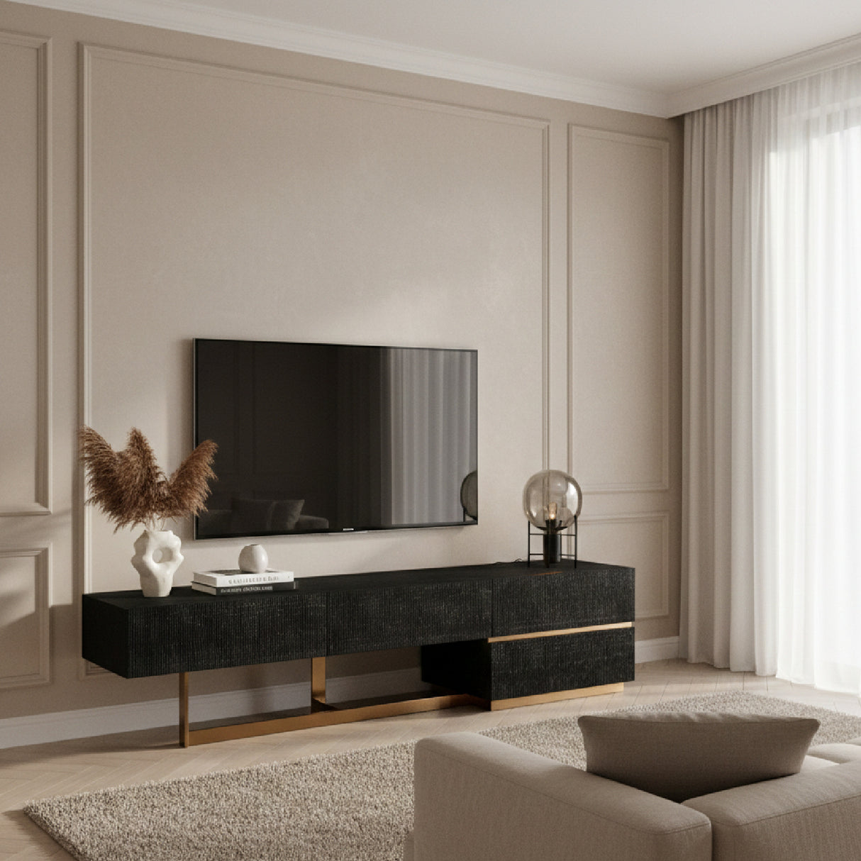 Black Ash 4-Drawer TV Stand | Oroa.com