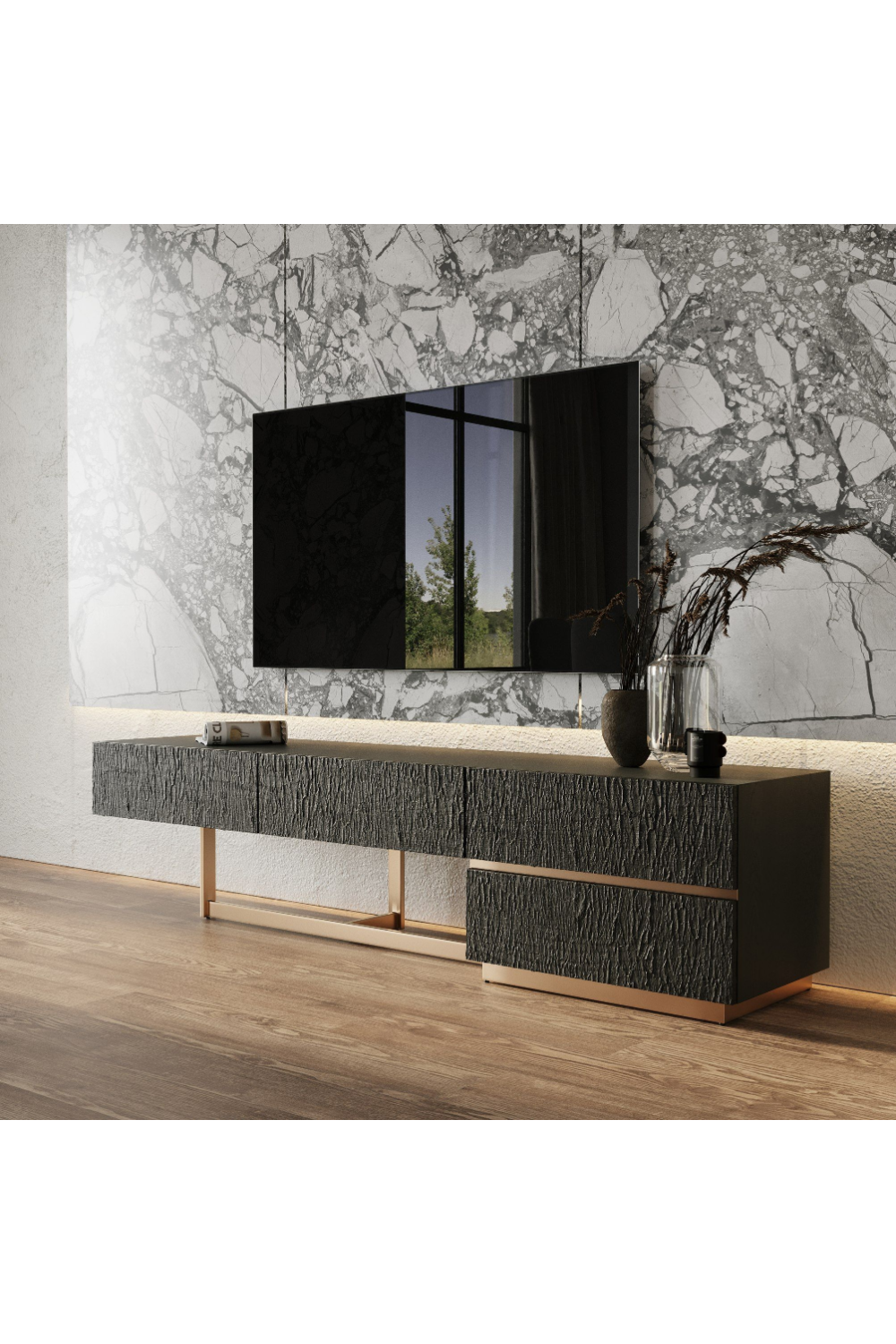 Black Ash 4-Drawer TV Stand | OROA Modern Tasha | Oroa.com
