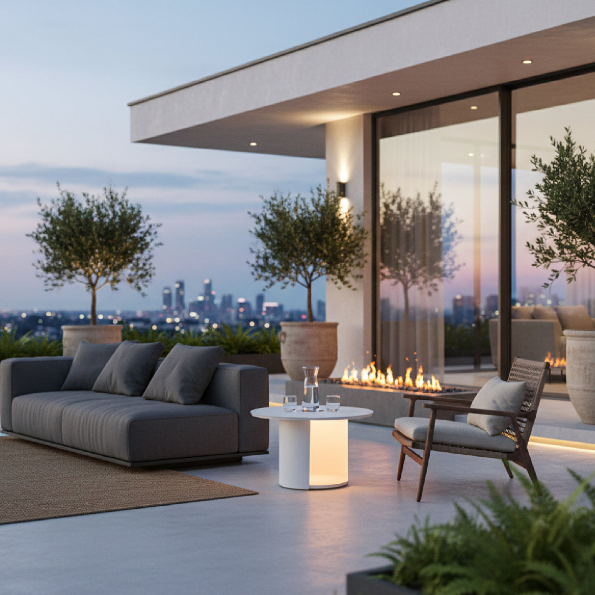 Outdoor White End Table with Solar Light M | Oroa.com